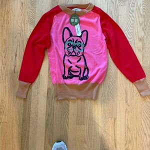 Oxknit Women's Red and Pink French Bulldog Sweater